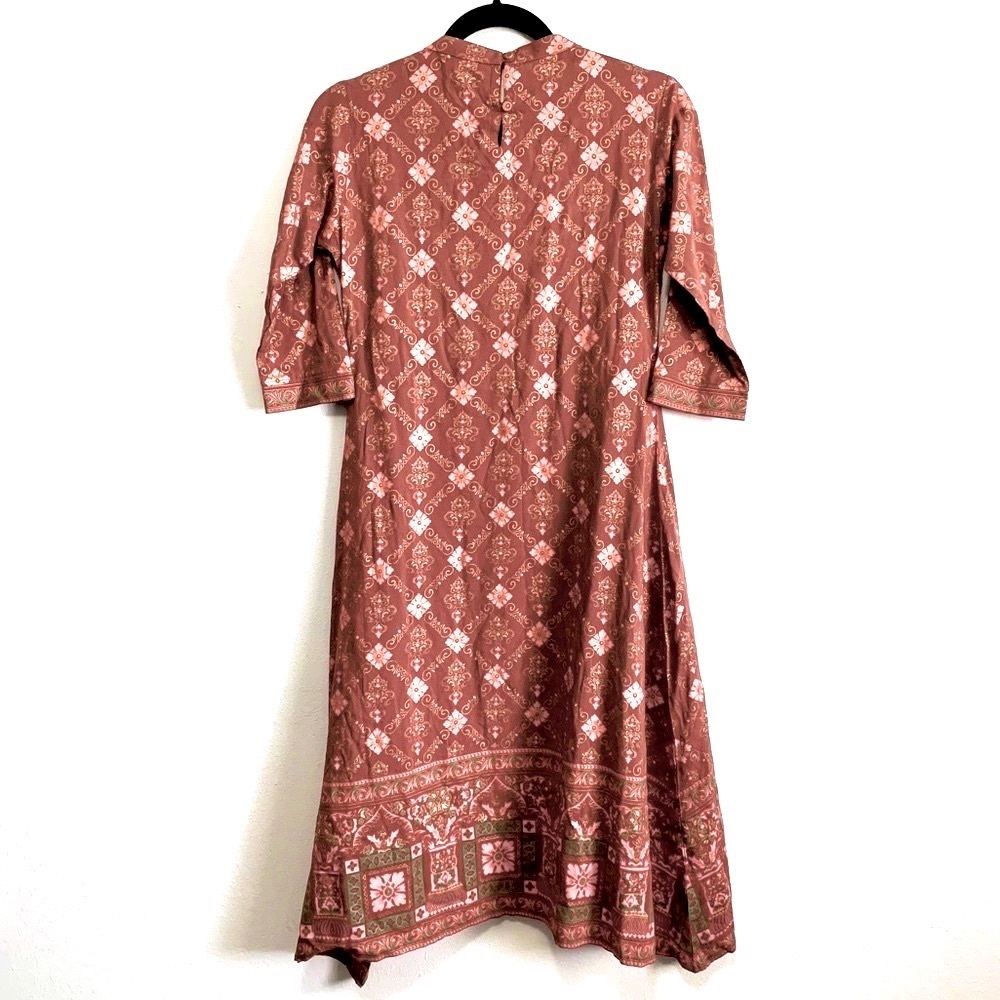 Le Reve Elegant Rust Patterned Dress - Picture 2 of 6